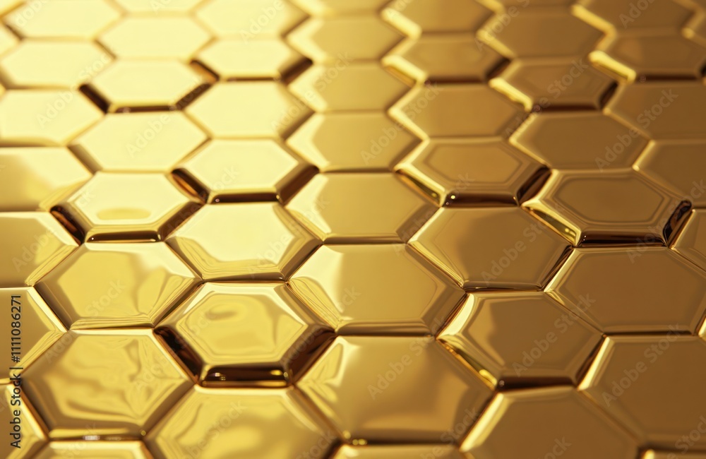 Poster gold hexagonal pattern. abstract geometric design. shiny golden honeycomb texture. modern tech backd