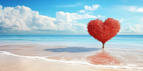 Fototapeta premium Heart-Shaped Tree on a Tropical Beach