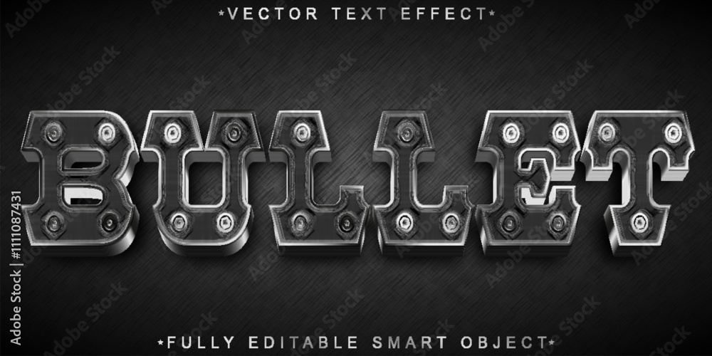 Poster bullet silver vector editable text effect template