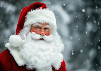 Santa Claus in his signature red suit smiles warmly