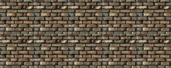 Naklejka premium A textured wall of uneven, gray and brown bricks.