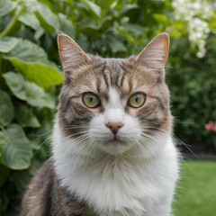 Obraz premium Closeup shot of a cat in a garden during the day