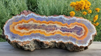 Fototapeta premium Agate Geode with Orange, Purple, and White Bands