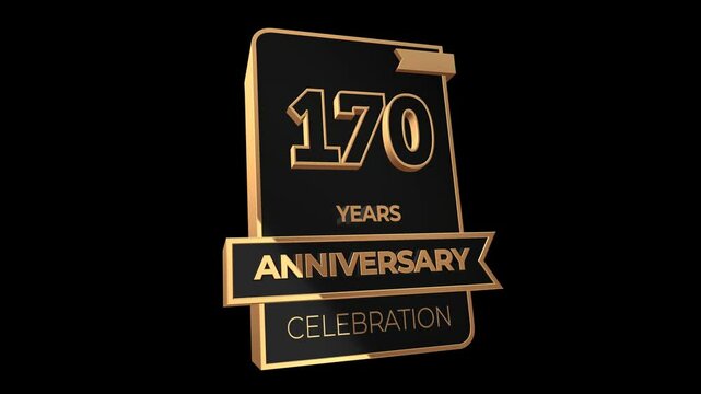 170 years, 170th anniversary logo, loop, looped video in 3D Gold with Alpha channel,  isolated transparent background