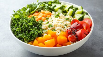 Colorful Quinoa Bowl with Vegetables and Sesame Seeds