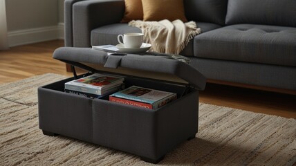 Gray Fabric Storage Ottoman