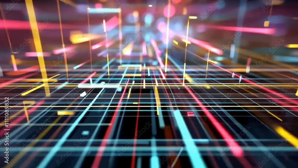 Poster vibrant abstract digital lines and lights futuristic background of colors and patterns in motion
