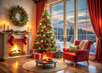 Obraz premium Christmas tree scene in decoration background