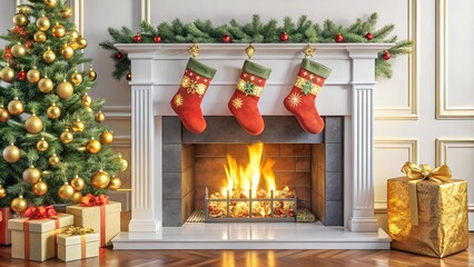 christmas tree with fireplace, Christmas Fireplace Decoration Background