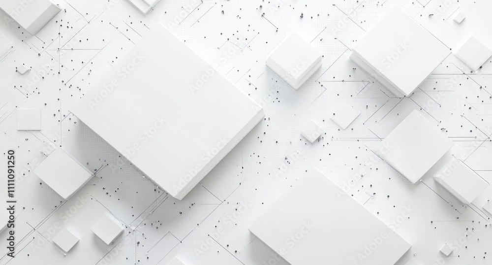 Poster abstract white cubes and circuit board pattern background.