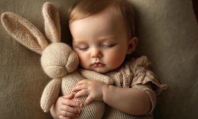 Sweet Dreams: A Baby's Peaceful Slumber with Knitted Bunny