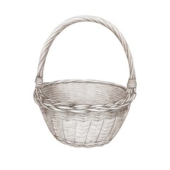 Obraz premium White, gray empty basket. High quality illustrationFor picking mushrooms, crops, vegetables, fruits, flowers. It is used in the garden, farm. Easter decor. For carrying products