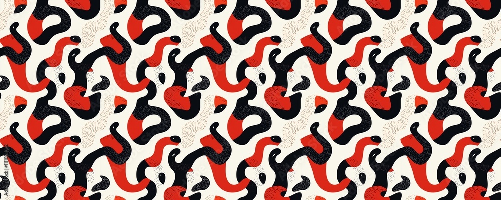Wall mural abstract pattern of red and black shapes.