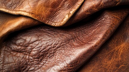 Obraz premium Close-up of Brown Leather with Wrinkles and Stitching