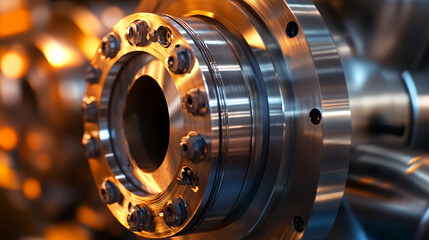 Fototapeta premium Industrial Metal Parts Close up Steel Machine Components Engineering Manufacturing Tec