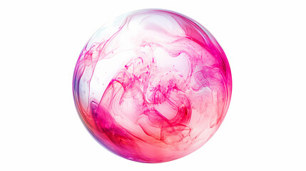 Fototapeta premium Abstract pink soap bubble isolated on white shiny iridescent sphere delicate floating orb digital art. Iridescent. Illustration