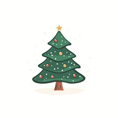 Cartoon Christmas tree with ornaments and a star on top.