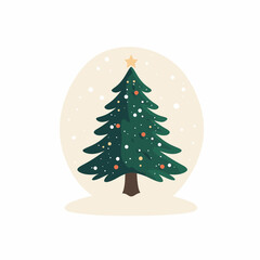 Cartoon Christmas tree with ornaments and a star on top.