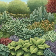 Lush Garden: Hosta, Hydrangea, & More
