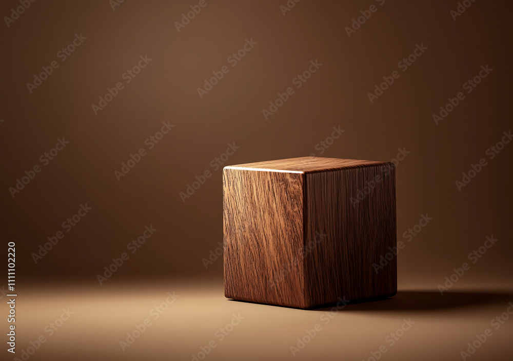 Poster wooden cube positioned against a warm, soft background highlighting its texture and simplicity