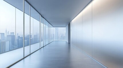 Empty Modern Office Corridor with City View