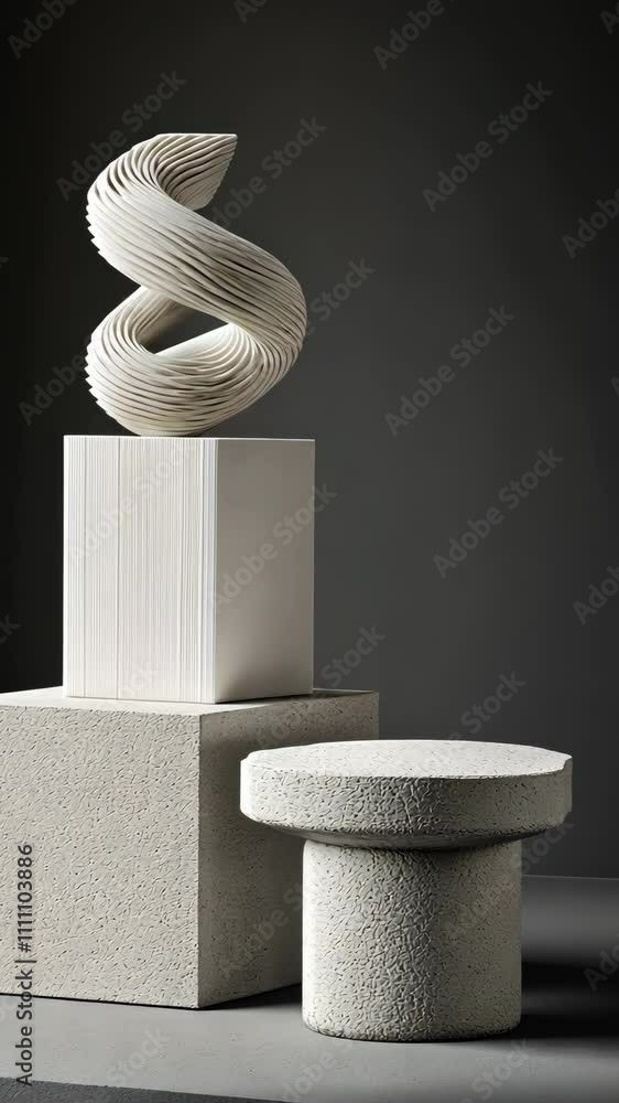 Poster elegant white sculptures showcasing modern design and texture against a dark backdrop in a minimalis