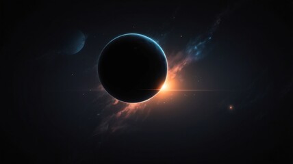 Obraz premium Dark celestial body surrounded by vibrant cosmic elements in a stunning abstract background