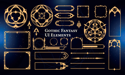 Set of Gothic Fantasy Elements for user interface, poster, video. Fantasy magic HUD. Template for rpg game interface. Vector Illustration EPS10