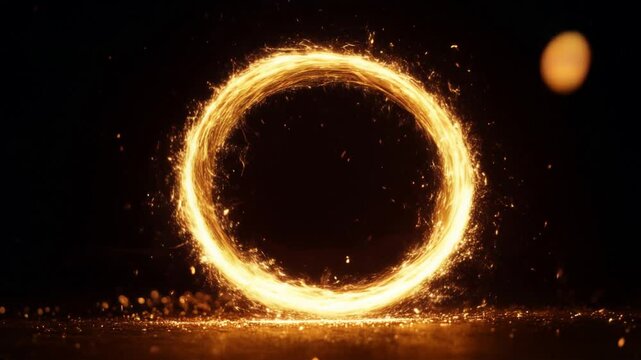 Fire circle on dark black background with copy space