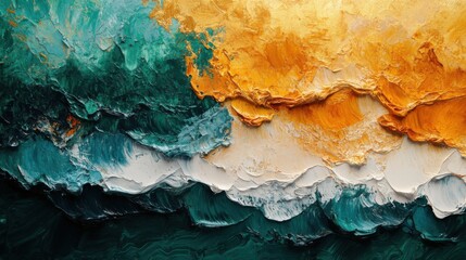 Naklejka premium Abstract painting of a wave of water with gold and green