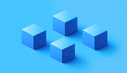 Obraz premium Four light blue cubes arranged on a blue background. (1)