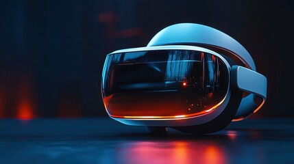 Futuristic VR Headset in Neon Light. Virtual Reality.