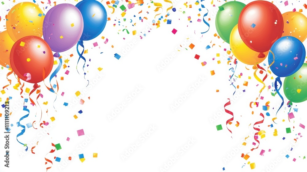 Poster Bright balloons and vibrant confetti create a joyful setting, providing a perfect backdrop for party invitations or event announcements. Generative AI