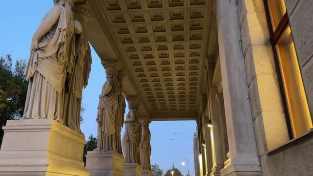Caryatid columns in side facade of Austrian Parliament Building, Vienna