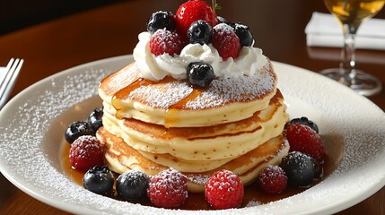 fruits and creamy pancakes