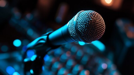 Obraz premium A close-up of a microphone, highlighting its design and potential use in performances.