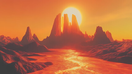 towering volcanic peaks