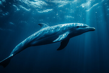 Fototapeta premium A Bottlenose Dolphin Swims Gracefully Underwater