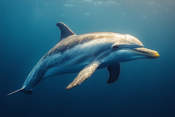 Fototapeta premium A Spotted Dolphin Swims Gracefully Underwater