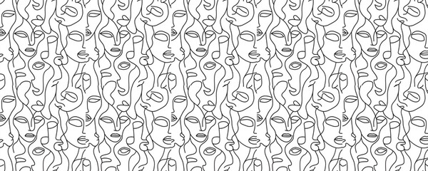 Obraz premium seamless pattern of Abstract minimalist black and white line art faces modern design print 