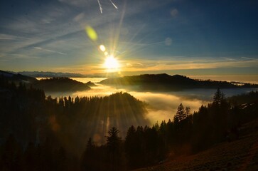 an island in the sea of ​​fog. an island in the sea of ​​fog. Beautiful autumn atmosphere...