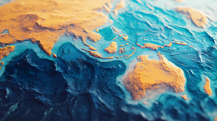 Fototapeta premium Tectonic plate boundary with simulation overlay depicting continental drift and ocean basin formation. Tectonic. Illustration