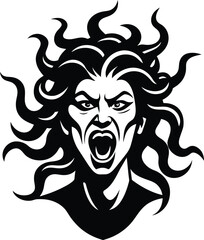 Medusa Evil Scream with Dramatic Shadows Vector I llustration