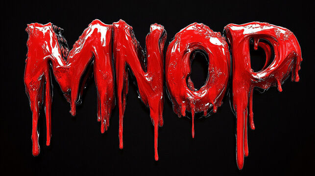 Dripping Red Paint Letters MNOP  Abstract Alphabet  Liquid Typography  Gothic Style