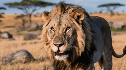 Obraz premium Stunning lion image showcasing the majestic king of the jungle in natural habitats and striking poses. Perfect for wildlife projects and prints. #Lion #WildlifePhotography #Nature