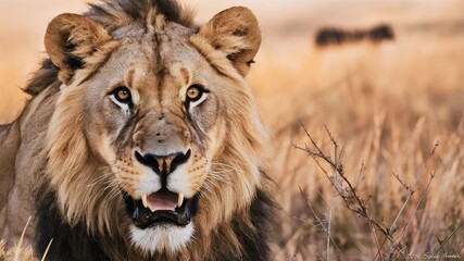 Stunning lion image showcasing the majestic king of the jungle in natural habitats and striking...