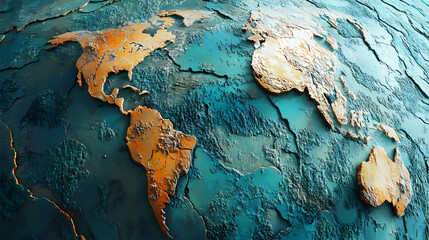 Fototapeta premium Earth's evolving surface, with continents slowly moving due to tectonic shifts beneath. Tectonic. Illustration