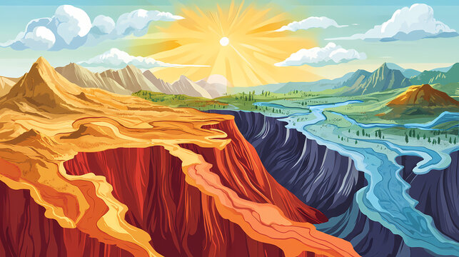 Infographic of lithosphere and tectonic plate boundaries with geological movements. Tectonic. Illustration