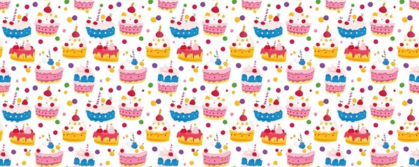 seamless pattern of Colorful birthday cakes  blue pink cheerful celebration 
