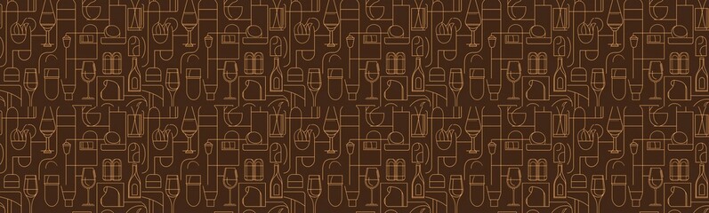 Fototapeta premium seamless pattern of Abstract brown orange line art wine bar cafe concept design elegant mood autumn season 
